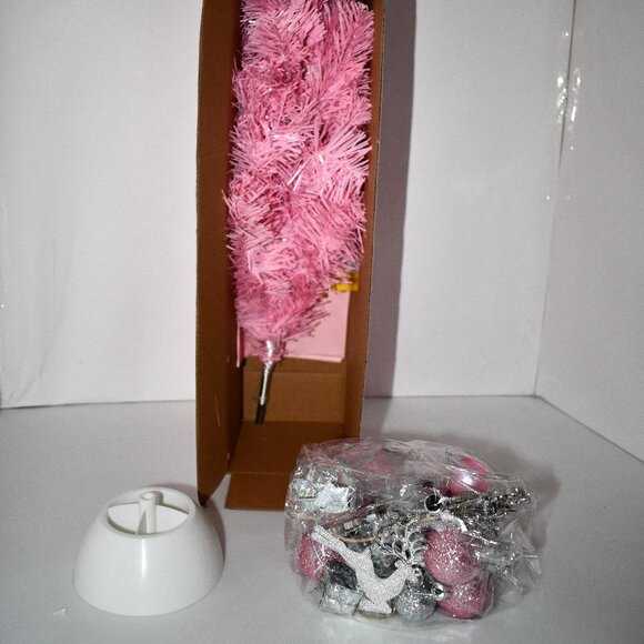 VERAT 24”/2ft Tabletop Christmas Tree with Lights, Pink Artificial Mini Xmas Tre - Picture 4 of 4
